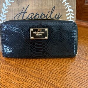 Michael Kors Black Embossed Wallet with Gold Accents
